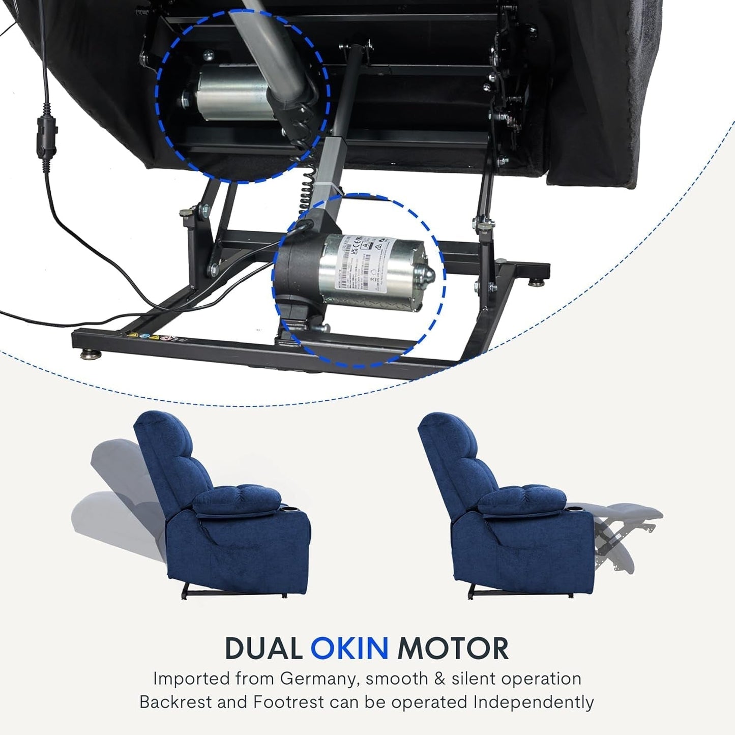 XL5 Dual OKIN Motor Power Lift Recliner Chair for Elderly, Electric Lay Flat Recliner W/Massage, Lumbar Heat, USB Port, Side Pockets, Recliner Sofa for Living Room Bedroom, Blue-3