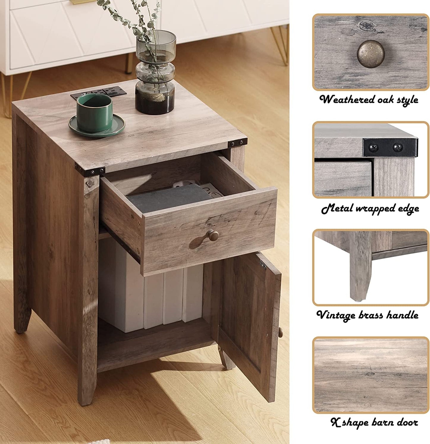 Barnwood Rustic Nightstand, Grey-3