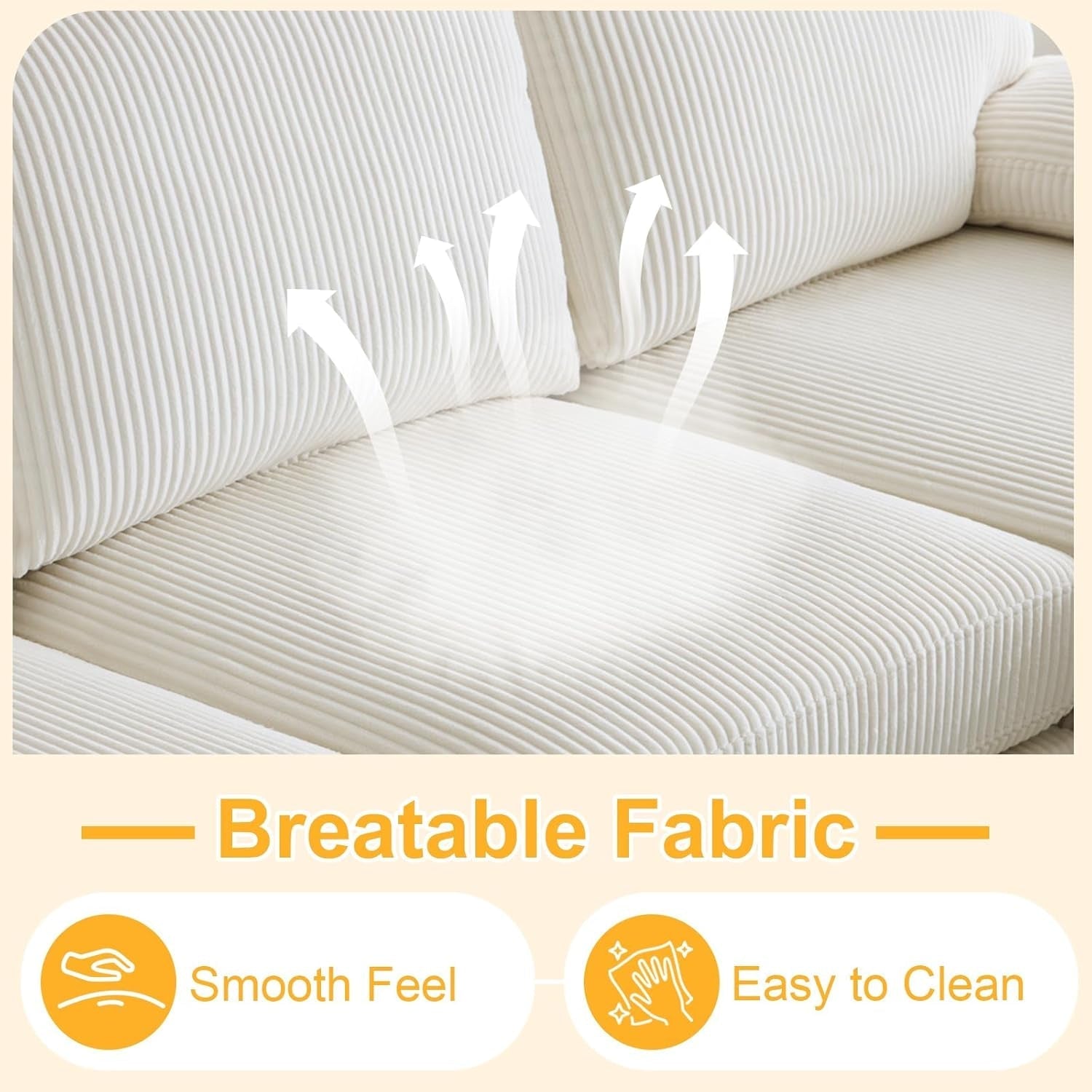 Beige 111" U-Shape Corduroy Sectional Sofa with Chaises-3