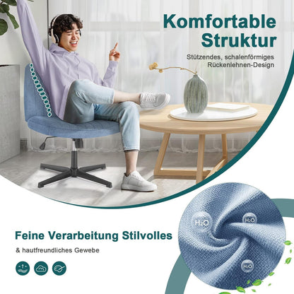 Cross Legged Office Chair, Armless Wide Desk Chair No Wheels, Modern Home Office Desk Chair Swivel Adjustable Fabric Vanity Chair-4