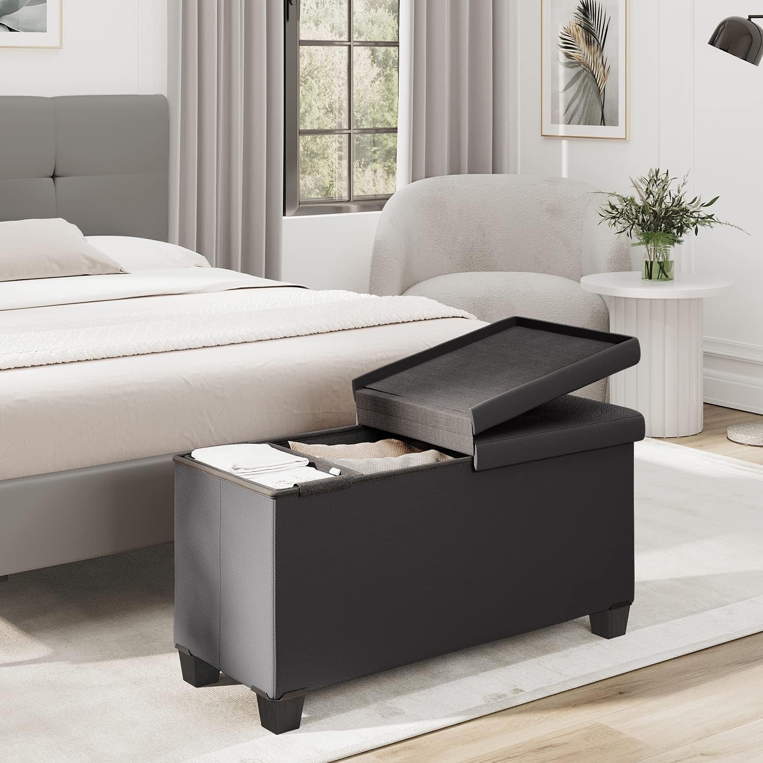 Grey Ottoman Bench with 30-In Storage Bins-0