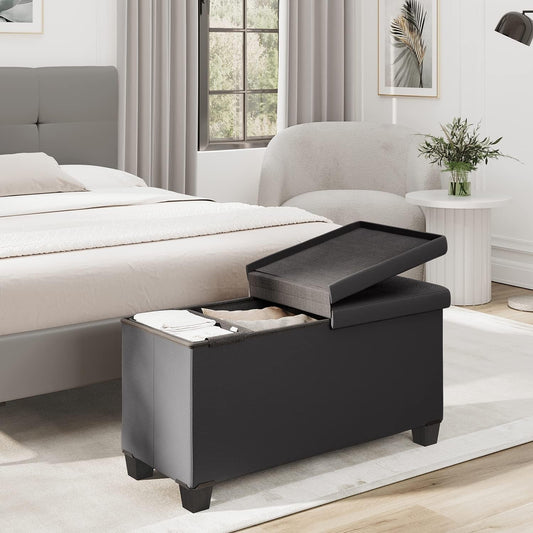 Grey Ottoman Bench with 30-In Storage Bins-0