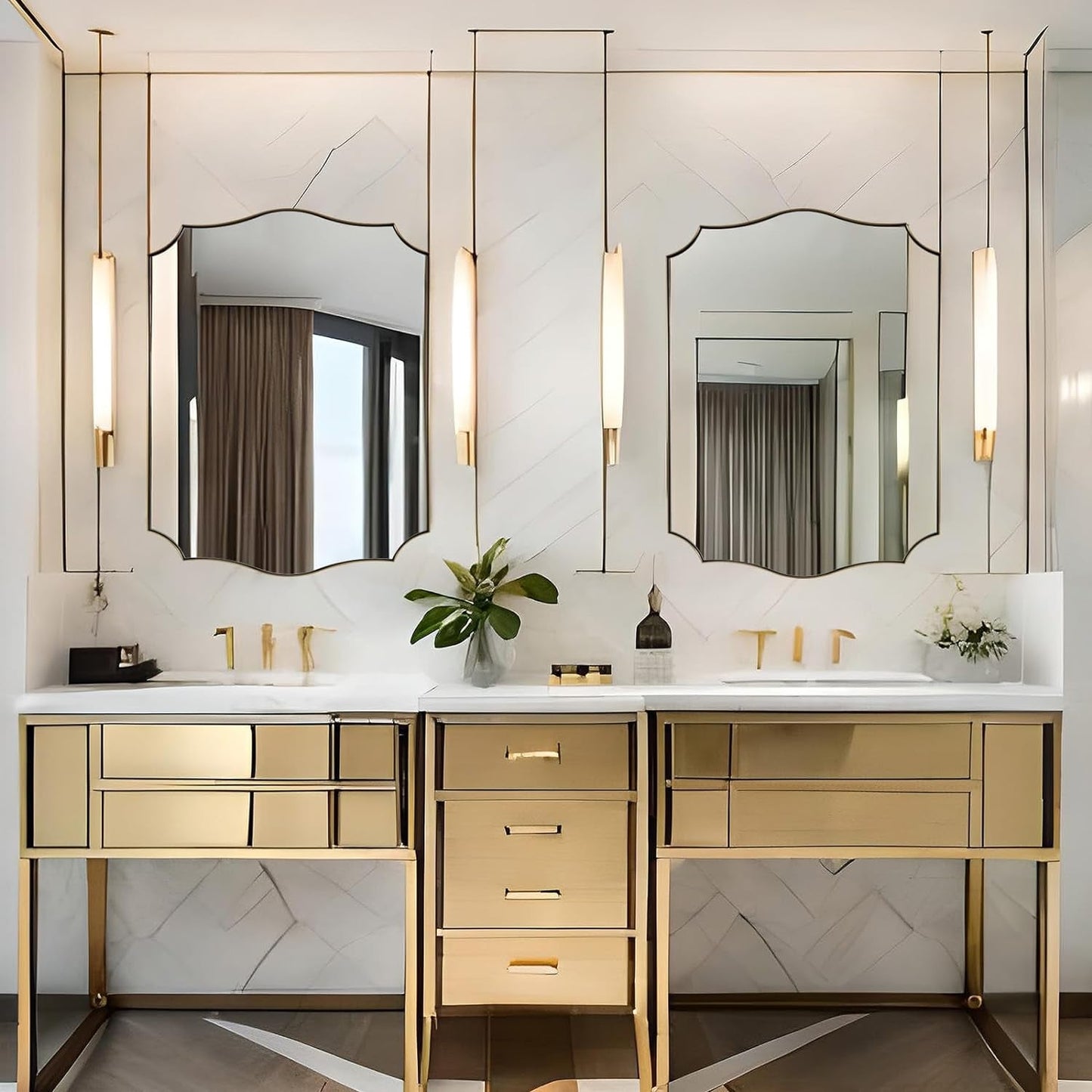 Stainless Steel Metal Frame Wall Mount Vanity Mirror, 22X30 Irregular Asymmetrical Mirror for Bathroom, Bedroom, Living Room, Mantel-1