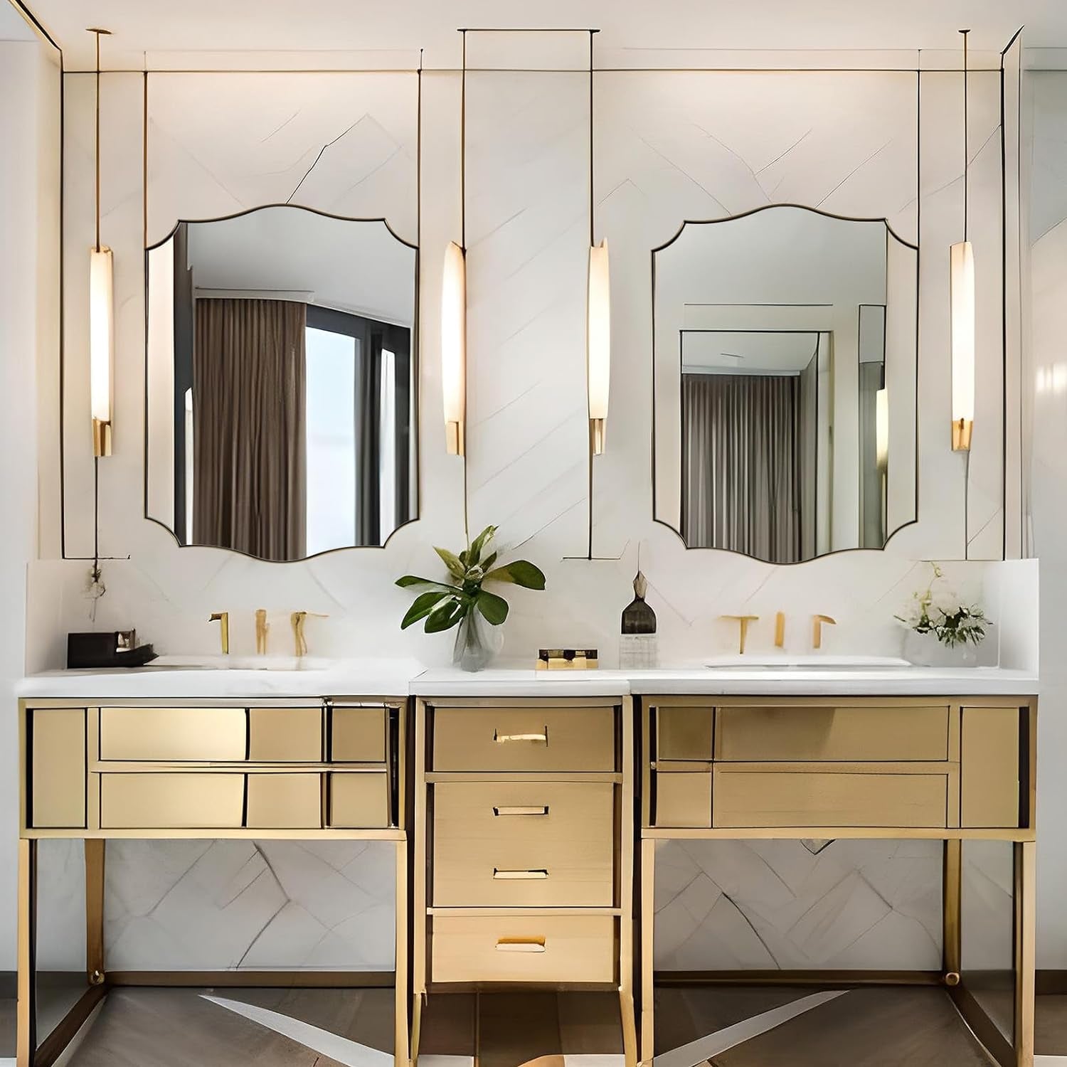 Stainless Steel Metal Frame Wall Mount Vanity Mirror, 22X30 Irregular Asymmetrical Mirror for Bathroom, Bedroom, Living Room, Mantel-1