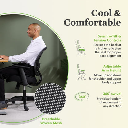 Wave Home Office Desk Chair - Office Chair Ergonomic Desk Chair - Ergonomic Mesh Office Chair, Mid Back, Adjustable Arms, Lumbar Support, Synchro-Tilt, Cushion, 360 Swivel Wheels-4