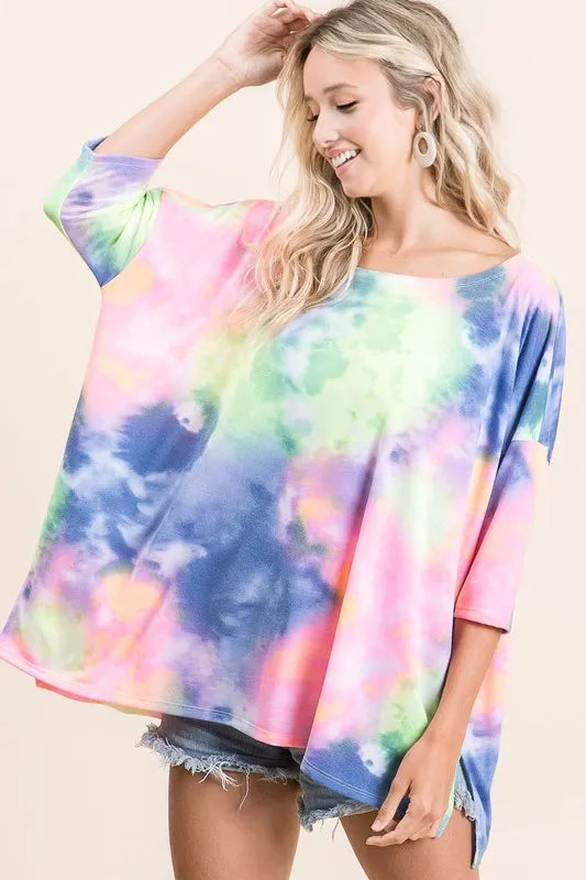 BiBi Tie Dye Print Low Gauge Knit Top