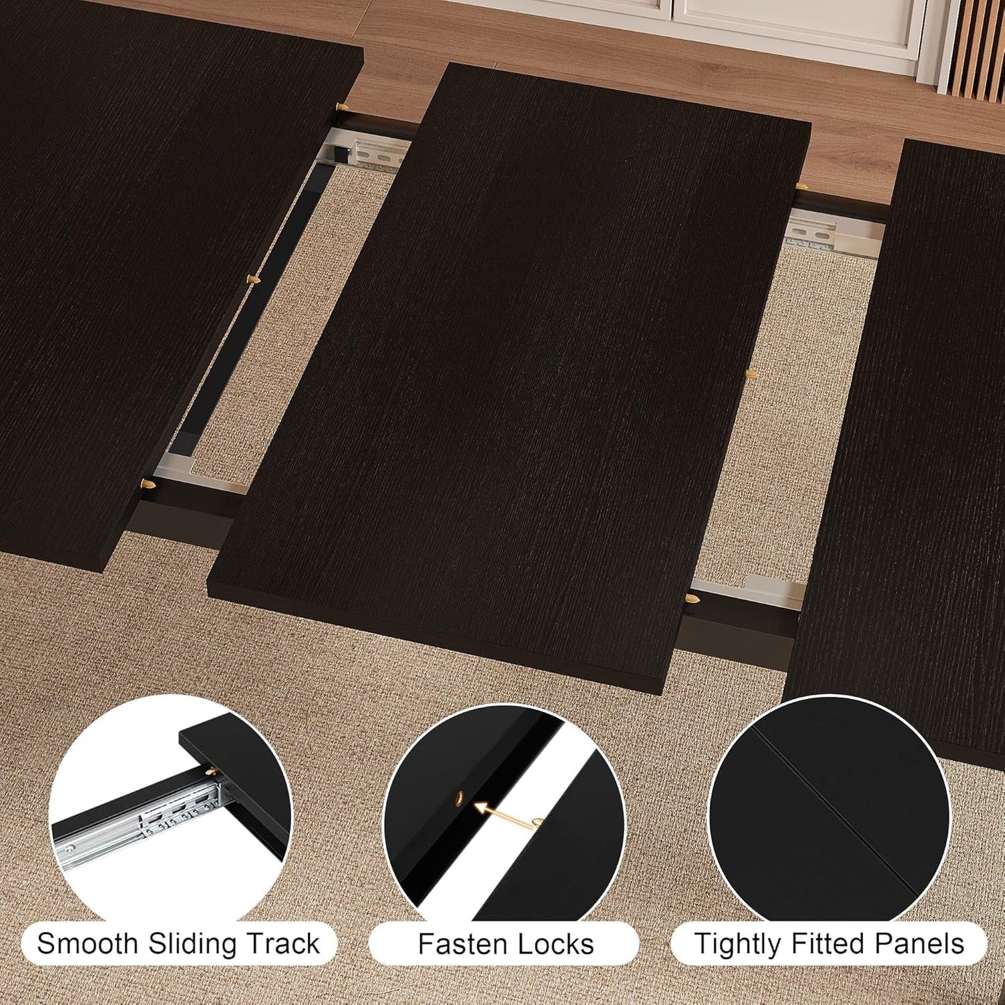 Black Modern Extendable Dining Table 63 Inch 4 To 6-4