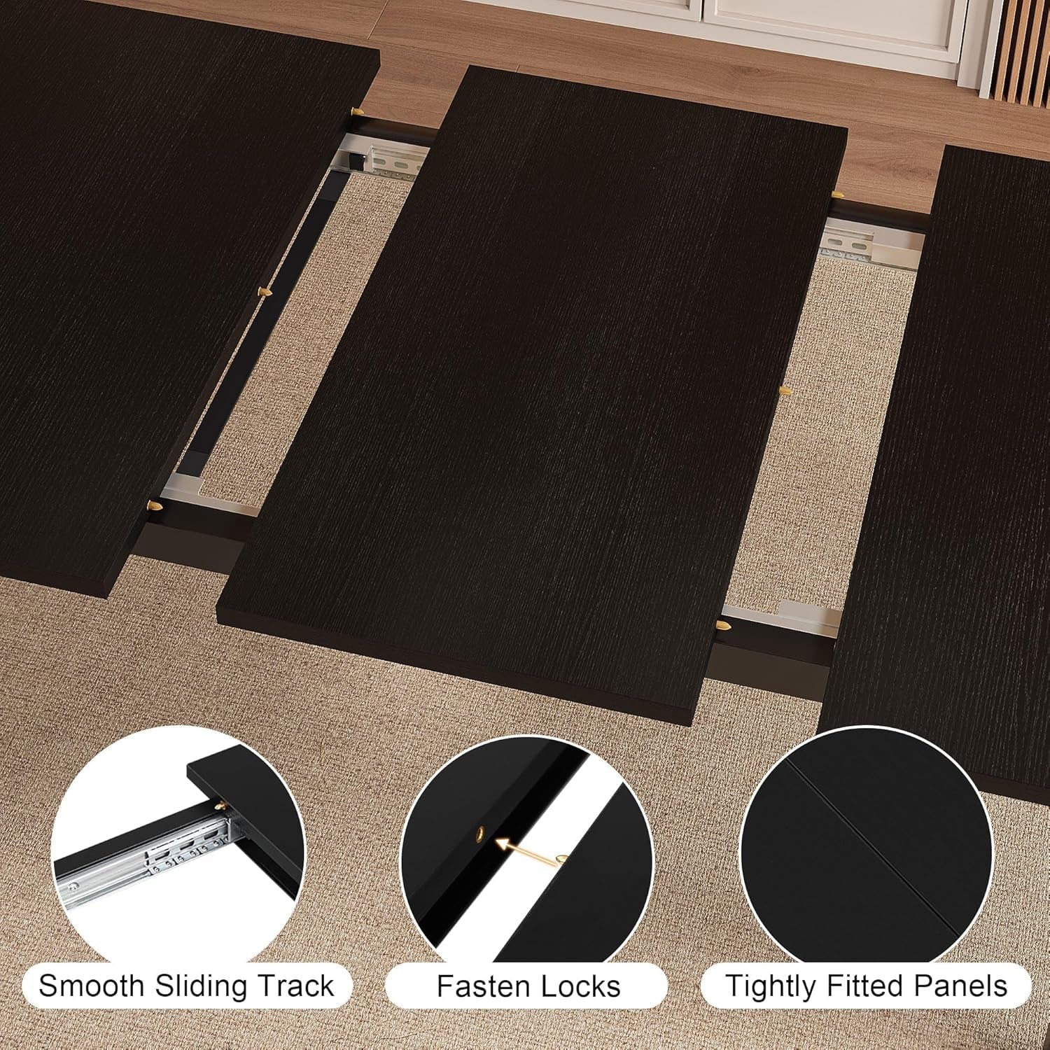 Black Modern Extendable Dining Table 63 Inch 4 To 6-4