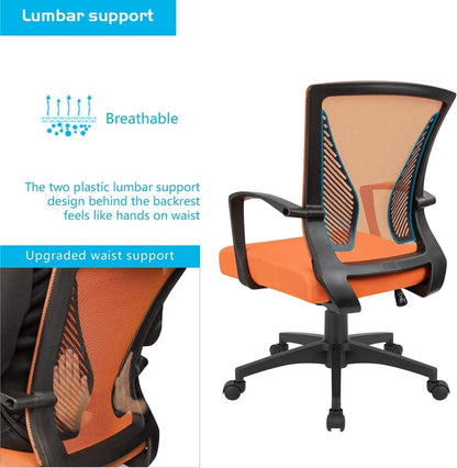 Office Chair Mid Back Swivel Lumbar Support Desk Chair, Computer Ergonomic Mesh Chair with Armrest (Orange)-3