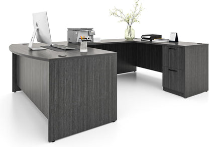 67'' U Shaped Bow Front Executive Desk with 2 Storage File Cabinets-0