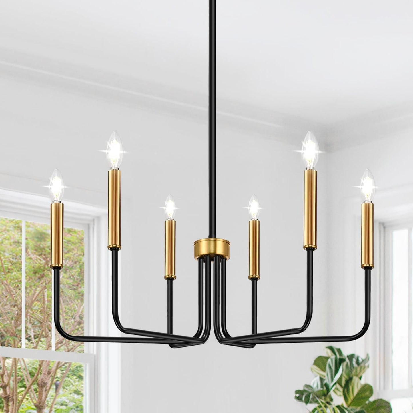 Black and Gold Chandelier, 6-Light Farmhouse Chandelier for Dining Room Lighting Fixtures Hanging, Dining Light Fixtures Industrial Modern Chandelier for Bedroom, Foyer, Living Room and Entryway-1