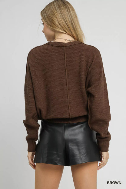 Umgee Chunky Cable Knit V-Neck Button-Up Cardigan