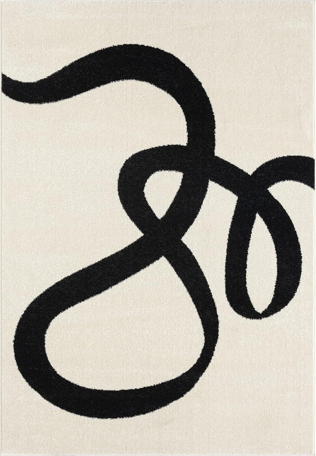 Abstract Beige/Black Area Rug - 8'X10' - Modern Curved Line Design - Deco Collection - Easy to Clean - Durable for High Traffic Areas - Living Room, Dining Room - Medium Pile-2