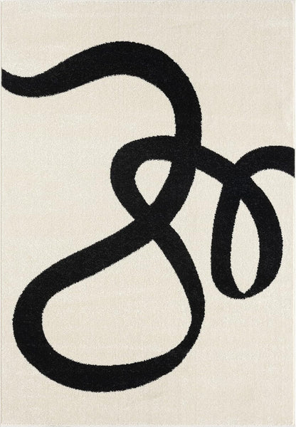 Abstract Beige/Black Area Rug - 8'X10' - Modern Curved Line Design - Deco Collection - Easy to Clean - Durable for High Traffic Areas - Living Room, Dining Room - Medium Pile-2