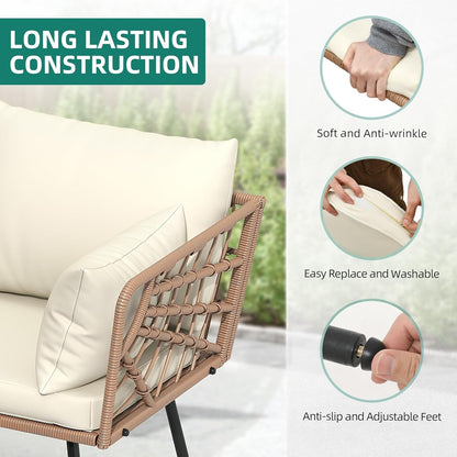 L Shape Outdoor Couch Set with Thick Cushions-3