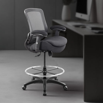 400Lbs Mid Back Mesh Ergonomic Drafting Chair Big Adjustable Foot Ring Height Adjustable Armrest (Black) ﻿-1