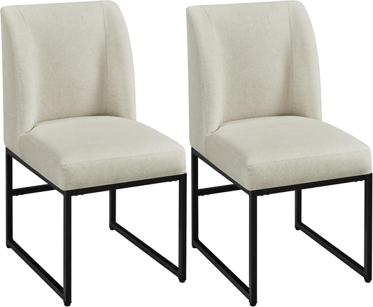 Upholstered Dining Chairs Modern Dining Room Chairs Stylish Kitchen Chairs with Mid Back Padded Seat Metal Legs for Dining Room, Living Room, Bedroom, Kitchen, Beige, Set of 2-0