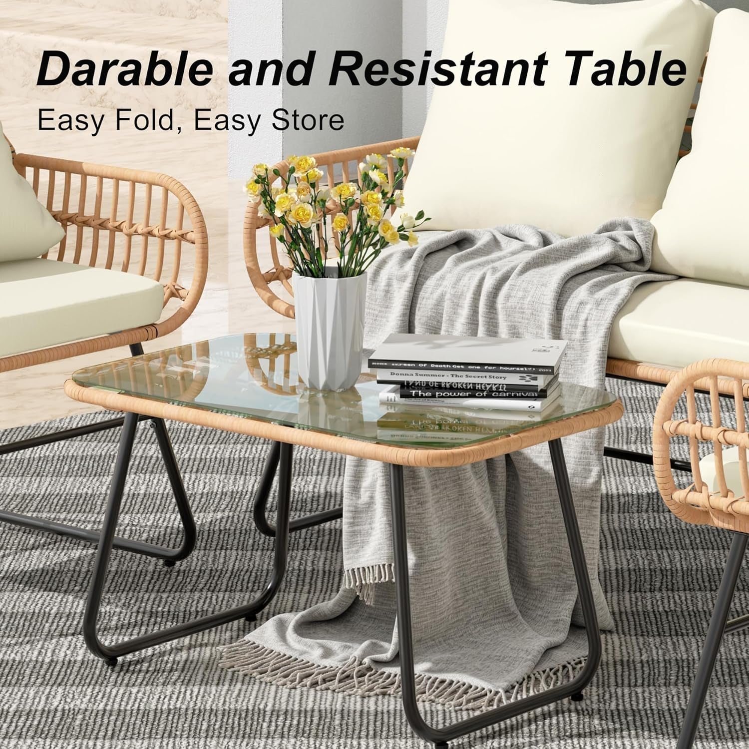 Stylish Four-Piece Outdoor Rattan Furniture Set with Cushions-3