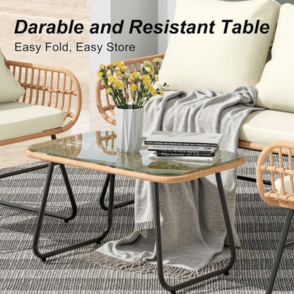 Stylish Four-Piece Outdoor Rattan Furniture Set with Cushions-3