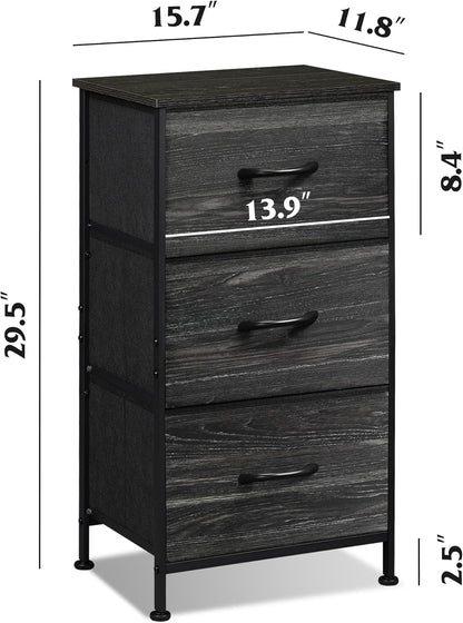Nightstand with 3 Drawers, Fabric Dresser, Organizer Unit, Storage Dresser for Bedroom, Hallway, Entryway, Closets, Steel Frame, Wood Top, Easy Pull Handle, Charcoal Black Wood Grain Print-2