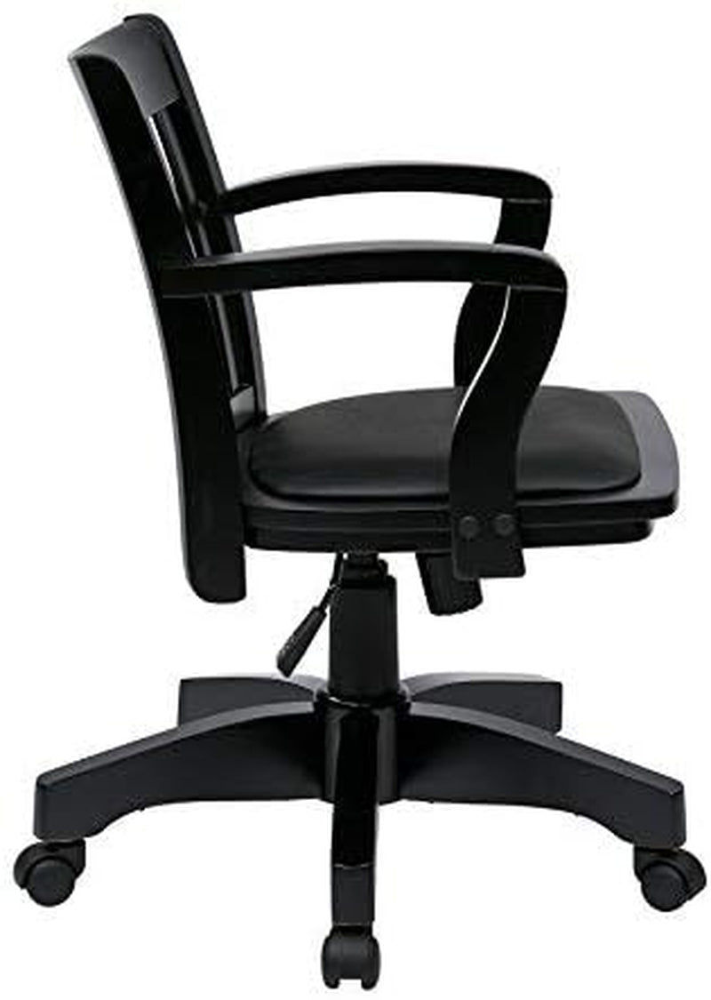 OSP Home Furnishings Deluxe Wood Banker'S Desk Chair with Padded Seat, Adjustable Height and Locking Tilt, Black Finish and Black Vinyl-3