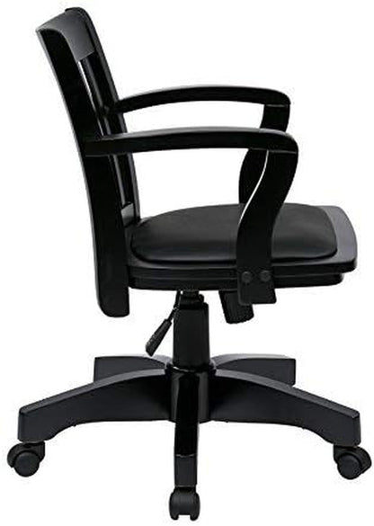 OSP Home Furnishings Deluxe Wood Banker'S Desk Chair with Padded Seat, Adjustable Height and Locking Tilt, Black Finish and Black Vinyl-3