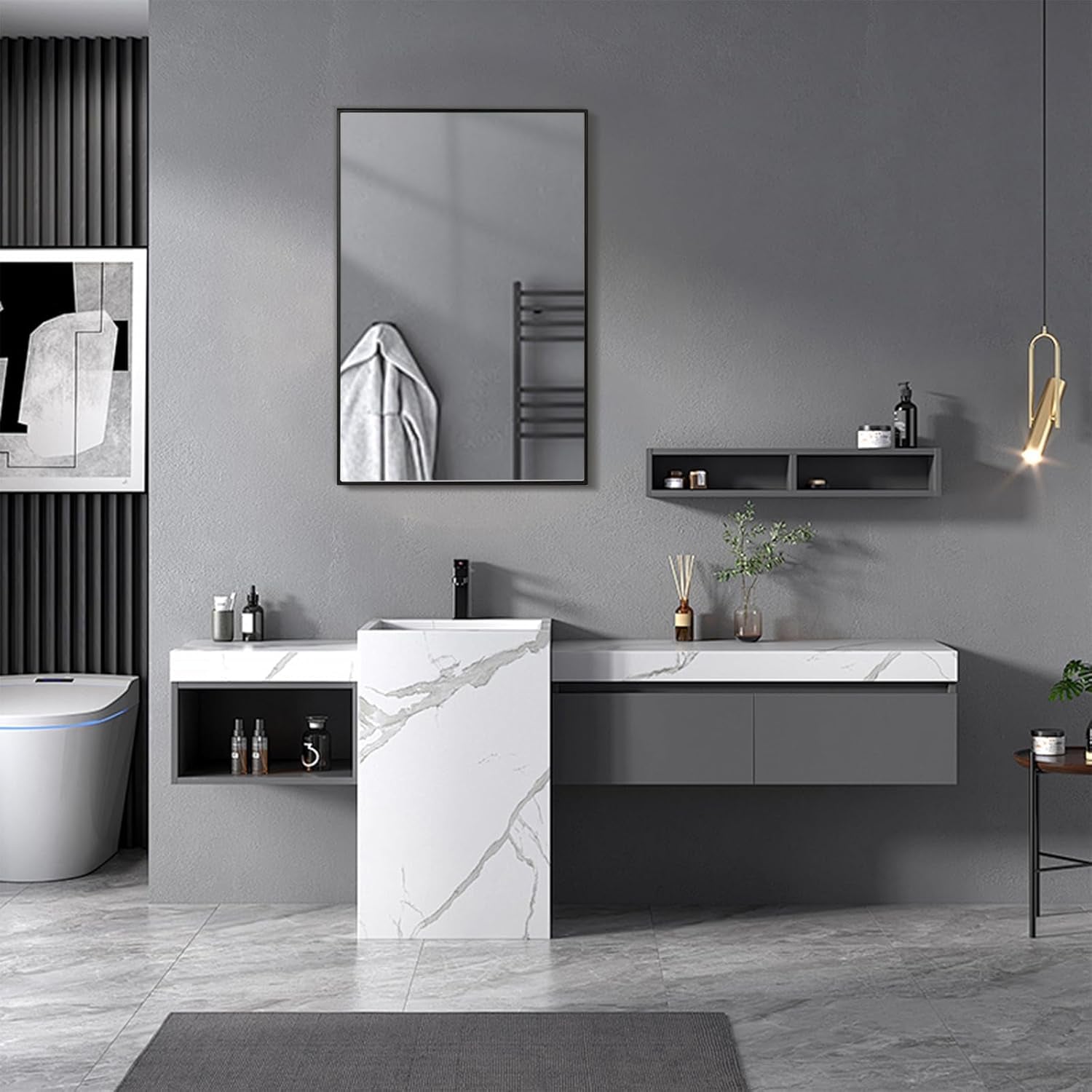 Wall Mirror for Bathroom, 24X36 Inch Black Vanity Mirror, Stainless Steel Metal Frame Rectangular Wall Mirror for over Sink (Horizontal/Vertical)-4