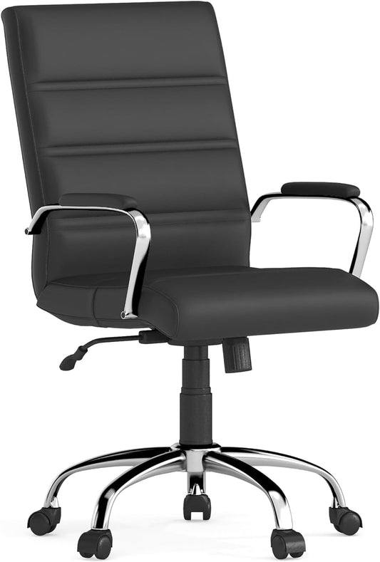 Whitney Mid-Back Swivel Leathersoft Desk Chair with Padded Seat and Armrests, Adjustable Height Padded Office Chair, Black-0