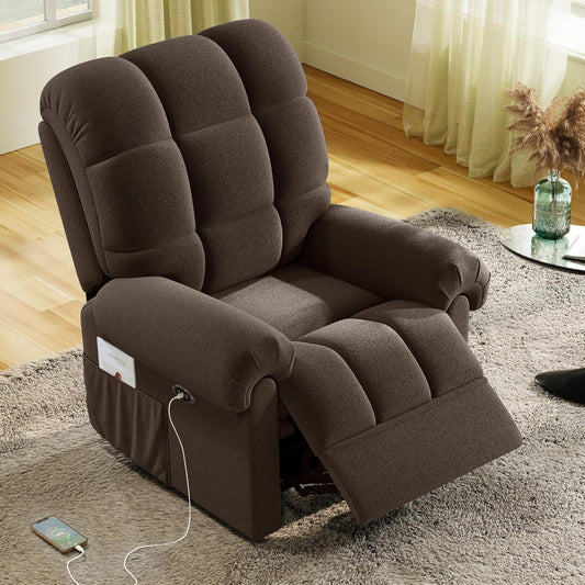 2024 New Power Recliner Chair for Adults, Adjustable Electric Chair Power Reclining Sofa, USB Port, Ultra-Comfy Teddy Fleece Recliner for Living Room, Tool-Less Assembly Single Sofa, Coffee-0