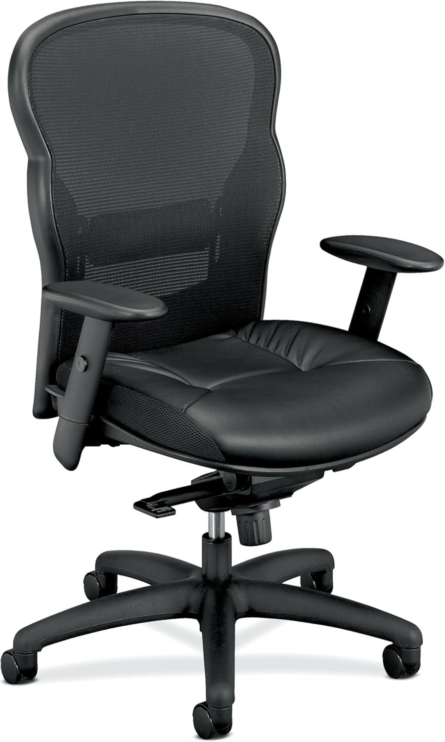 Wave High Back Office Chair Ergonomic Office Chair with Leather Seat, Breathable Back Mesh Desk Chair with Wheels and Arms, 360 Swivel, Synchro-Tilt Recline - Comfortable Home Office Desk Chair-0