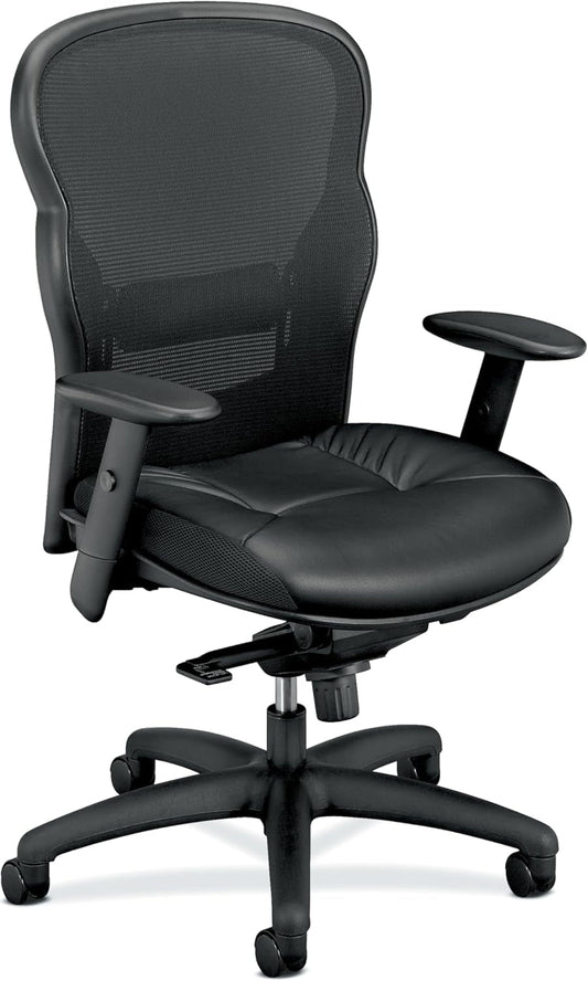 Wave High Back Office Chair Ergonomic Office Chair with Leather Seat, Breathable Back Mesh Desk Chair with Wheels and Arms, 360 Swivel, Synchro-Tilt Recline - Comfortable Home Office Desk Chair-0