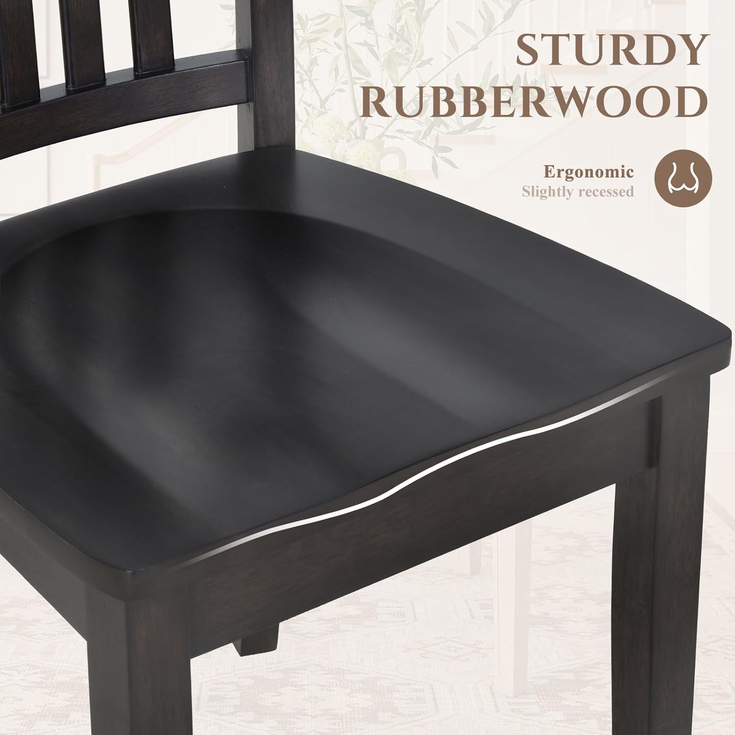 Wooden Dining Chairs Set of 6, Spindle High Back Windsor Kitchen Side Chair, Farmhouse Dining Chairs for Kitchen and Dining Room, Dark Brown-4