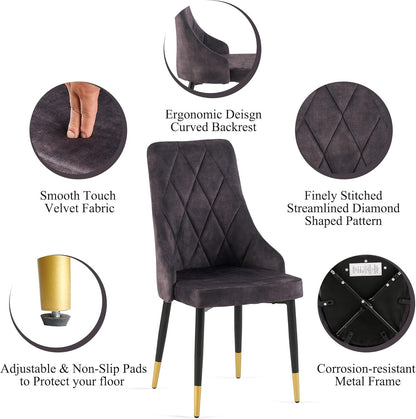 Upholstered Velvet Dining Chair Set of 4, Smoky Gray Armless Side Chair with Metal Legs for Home Kitchen-2