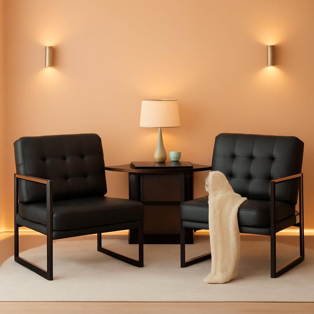 Mid Century Classic Black Leather Upholstered Chair-0