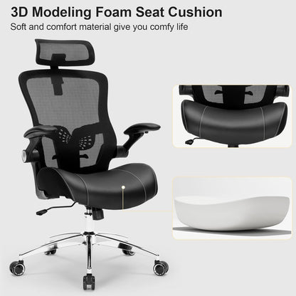 Big and Tall Office Chair, 400Lbs Heavy Duty Ergonomic Desk Chair with Soft 3D Modeling Foam Cushion Home Office Desk Chairs with Adjustable Headrest Seat Height Executive Computer Task Chair-4