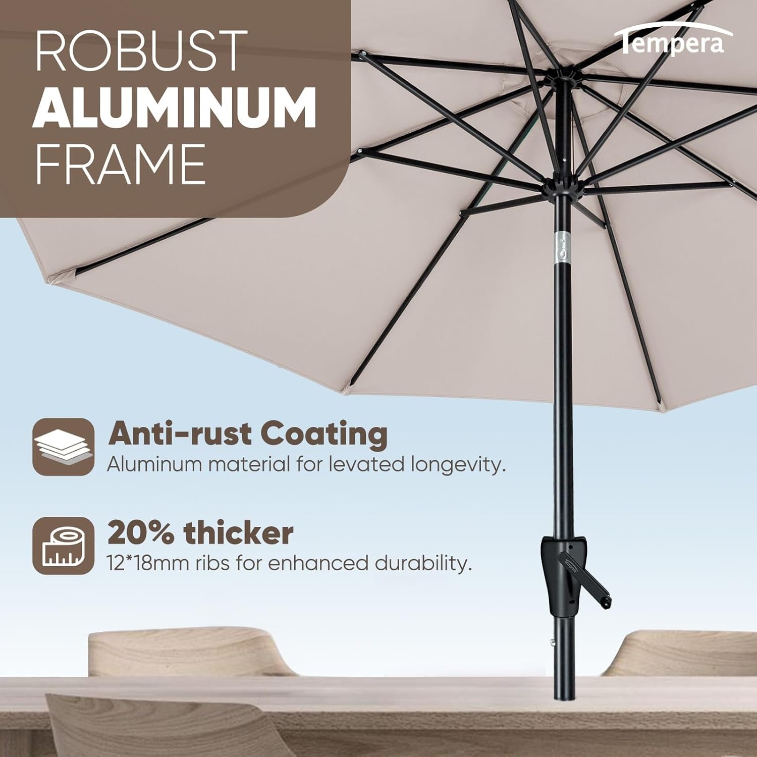 Patio Market Outdoor Table Umbrella with Push Button Tilt and Crank,Large Sun Umbrella with Sturdy Pole&Fade Resistant Canopy,Easy to Set-3