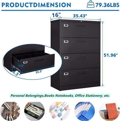 Lockable 4-Drawer Lateral File Cabinet for Office/Home-2
