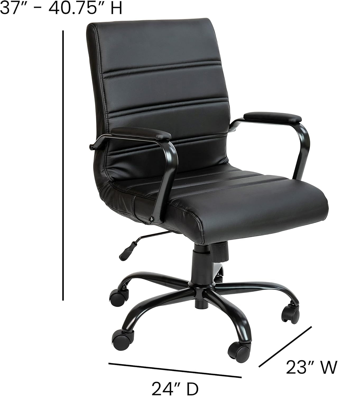 Whitney Mid-Back Swivel Leathersoft Desk Chair with Padded Seat and Armrests, Adjustable Height Padded Office Chair, Black-2