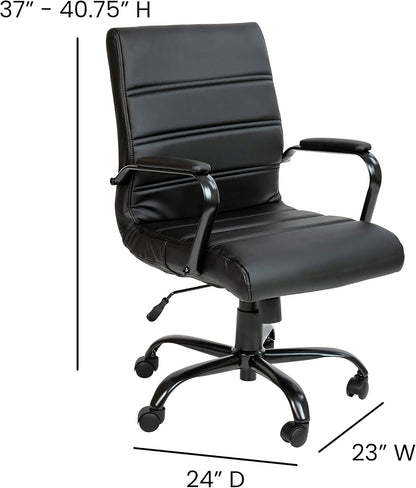 Whitney Mid-Back Swivel Leathersoft Desk Chair with Padded Seat and Armrests, Adjustable Height Padded Office Chair, Black-2
