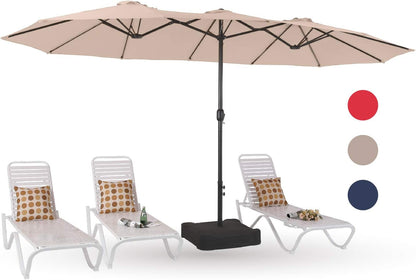 15Ft Large Patio Umbrellas with Base Included, Outdoor Double-Sided Rectangle Market Umbrella with Crank Handle, for Poolside Lawn Garden, Beige-0