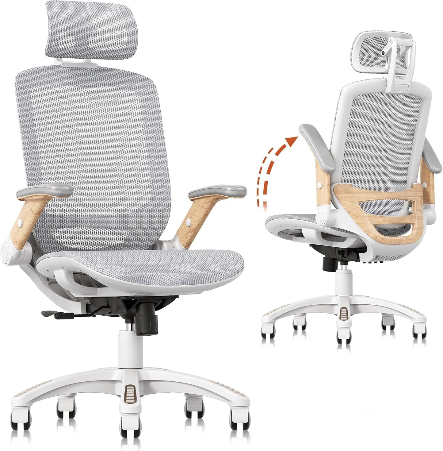 White Mesh Ergonomic Office Chair, Headrest, Tilt, 400LBS-1