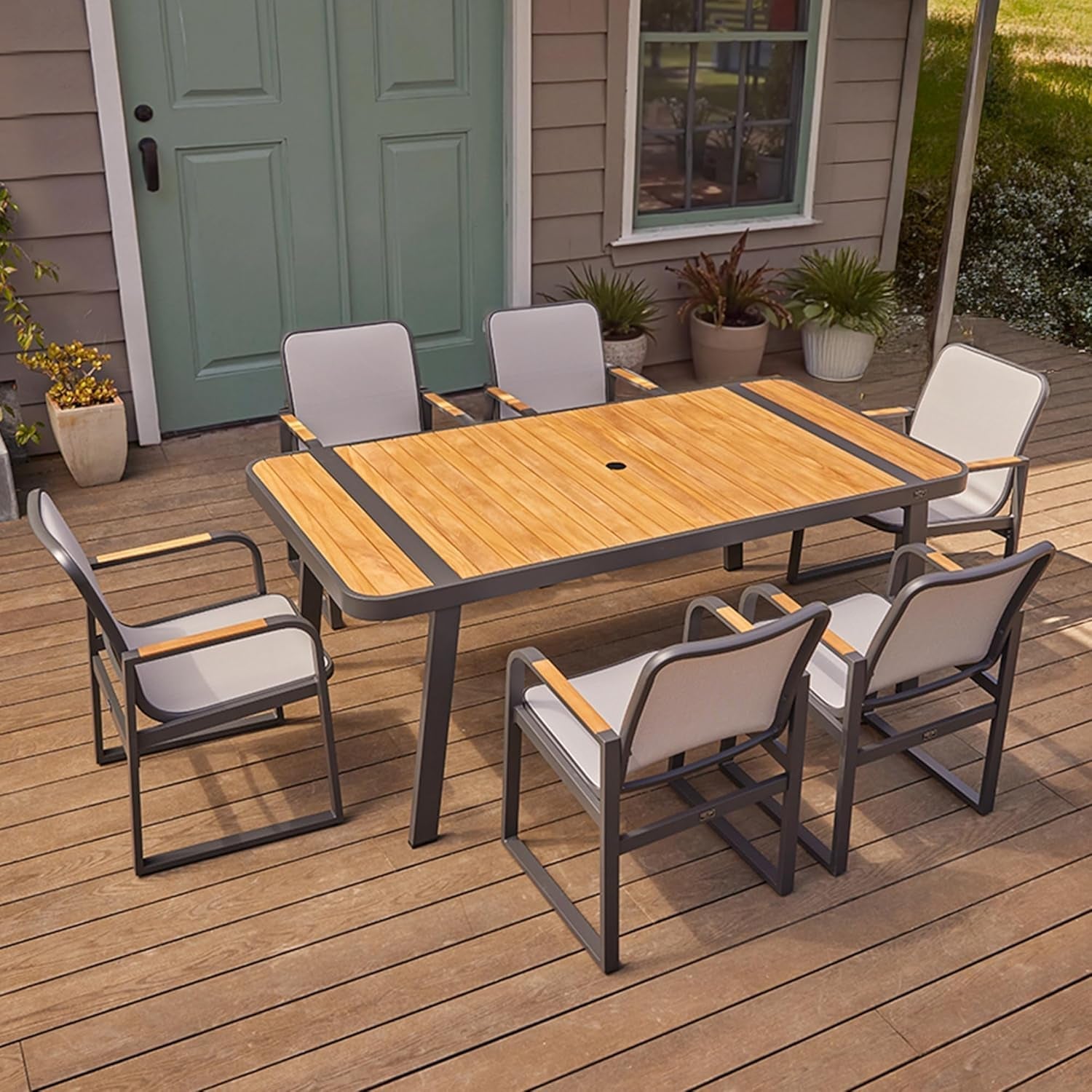Elegant Outdoor Dining Set with Teak Wood and Aluminum-0