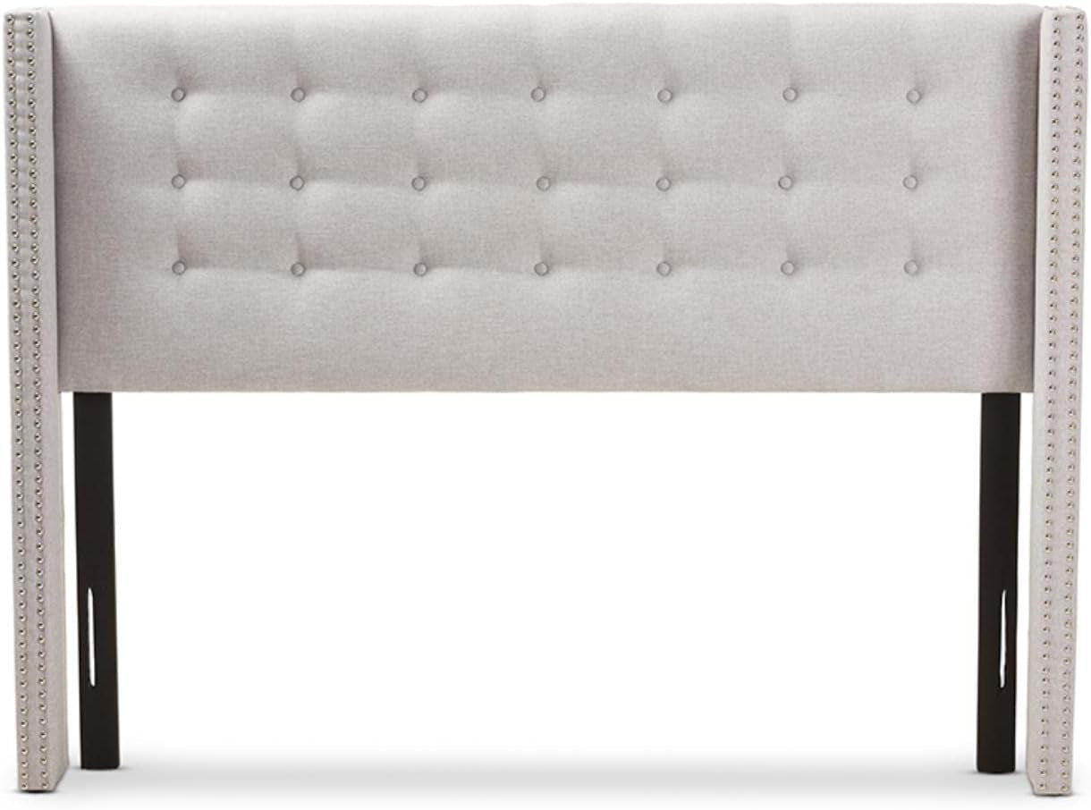 Modern Greyish Beige Winged Tufted Fabric Queen Headboard-3