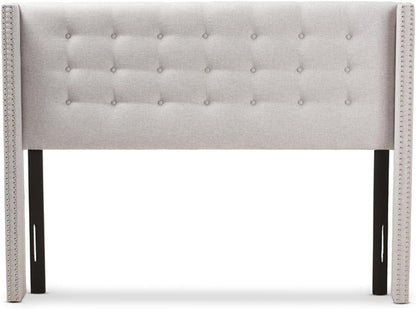 Modern Greyish Beige Winged Tufted Fabric Queen Headboard-3