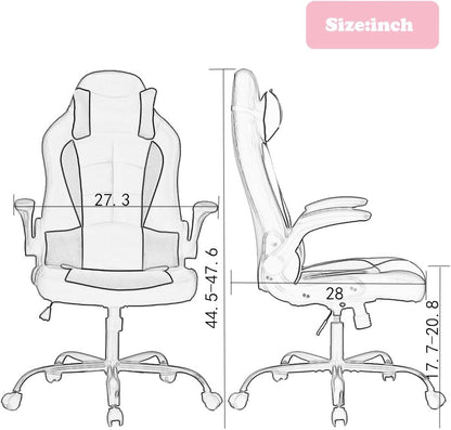 Gaming Chair Office Chair Desk Chair with Lumbar Support Flip up Arms Headrest Swivel Rolling Adjustable PU Leather Racing Computer Chair for Girls,Pink-2