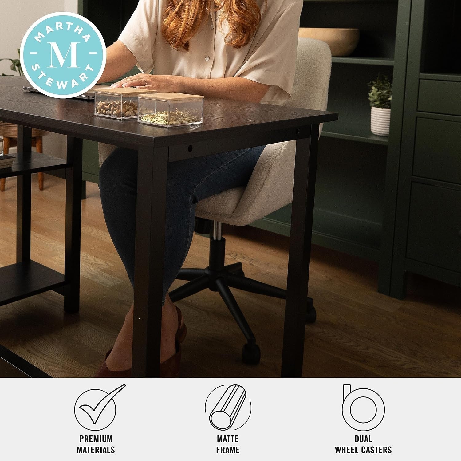 Rayna Swivel Task Chair with Flared Arms for Home Office in White Boucle with Oil Rubbed Bronze Frame-3