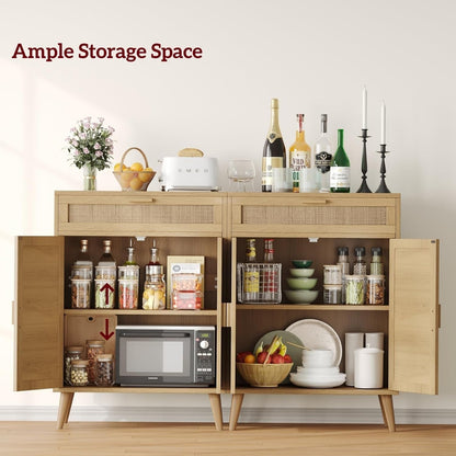 Natural Rattan Storage Cabinet Buffet Sideboard Drawers-3