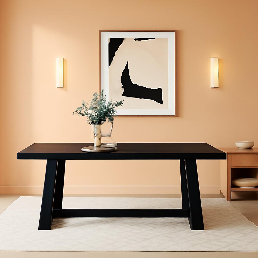 72Inch Farmhouse Dining Table SolidWood BlackWirebrush-0