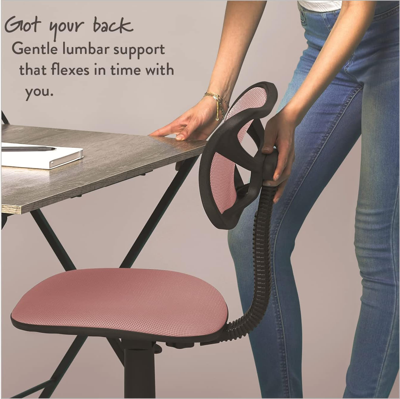 Swivel Mesh Desk Chair, Blush 21D X 21W X 34H In-4