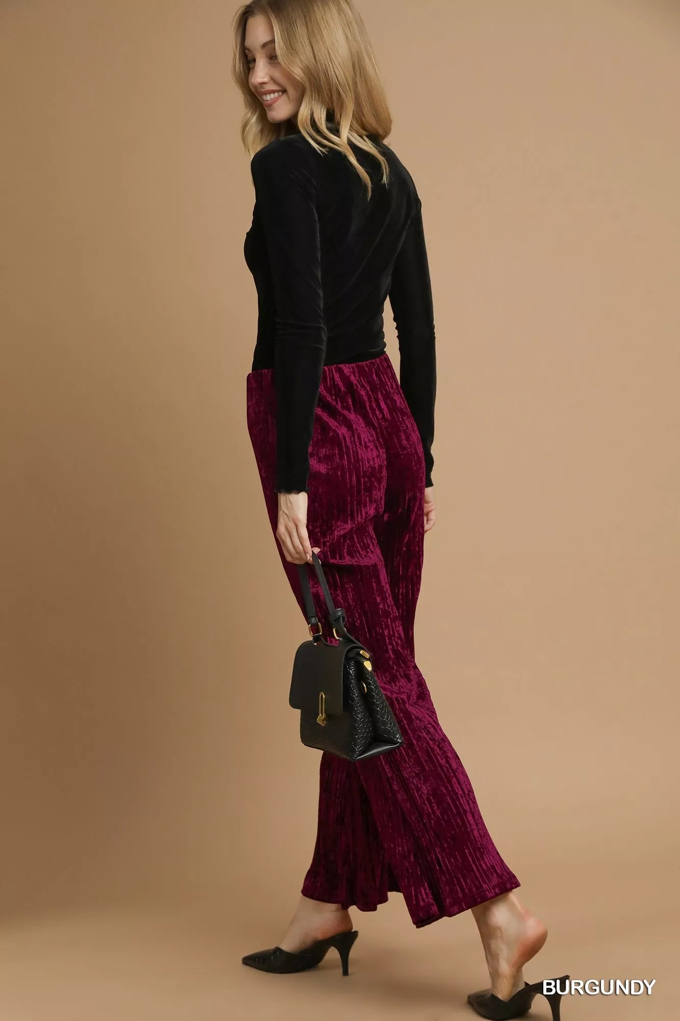 Umgee Velvet Wide Leg Flare Pants